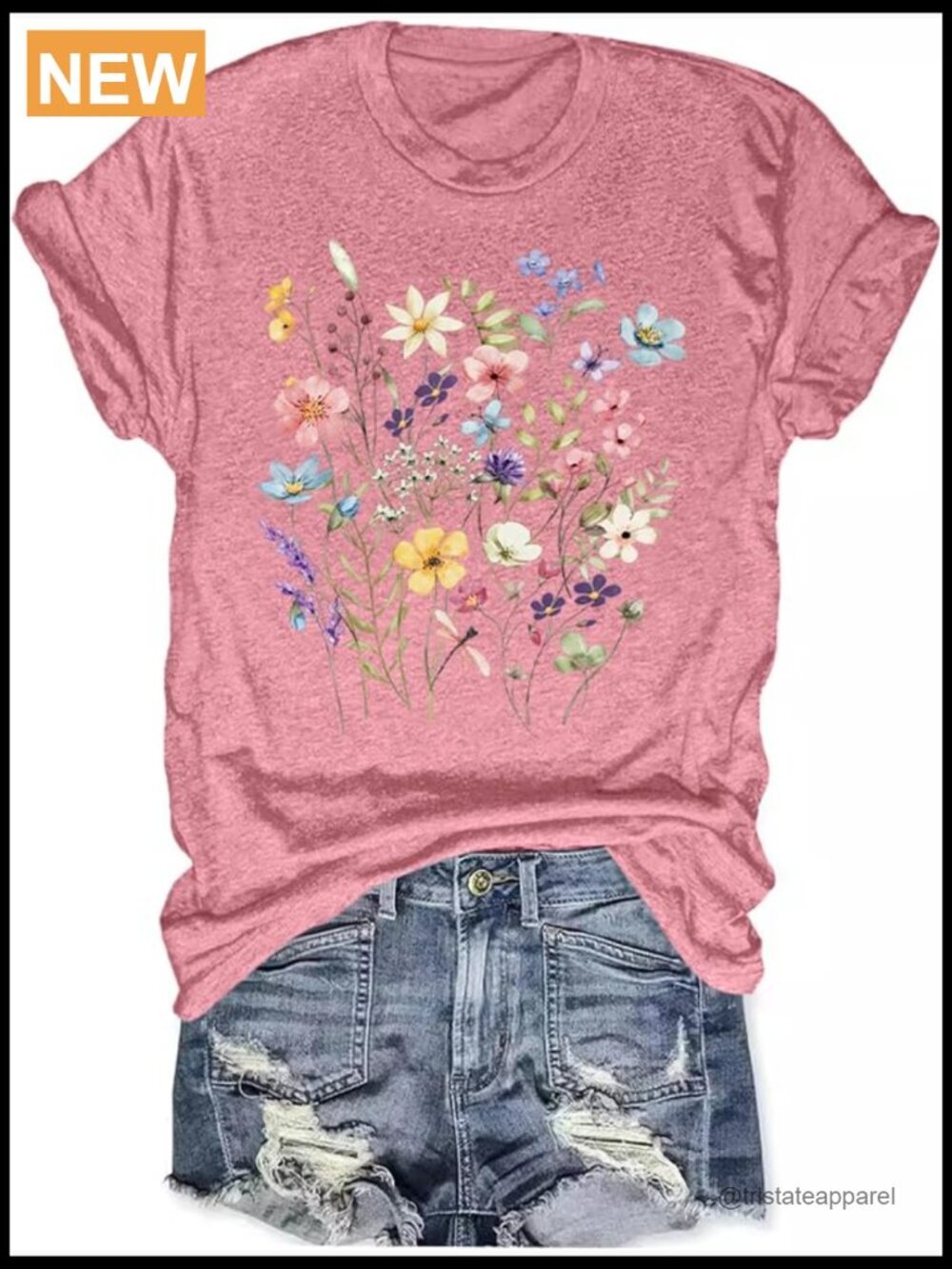 Boho Wildflower Graphic Loose Tees Vintage Floral Short Sleeve Summer Cotton